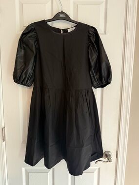 Mud Pie Black Faux Leather Puff-Sleeve Mini Dress